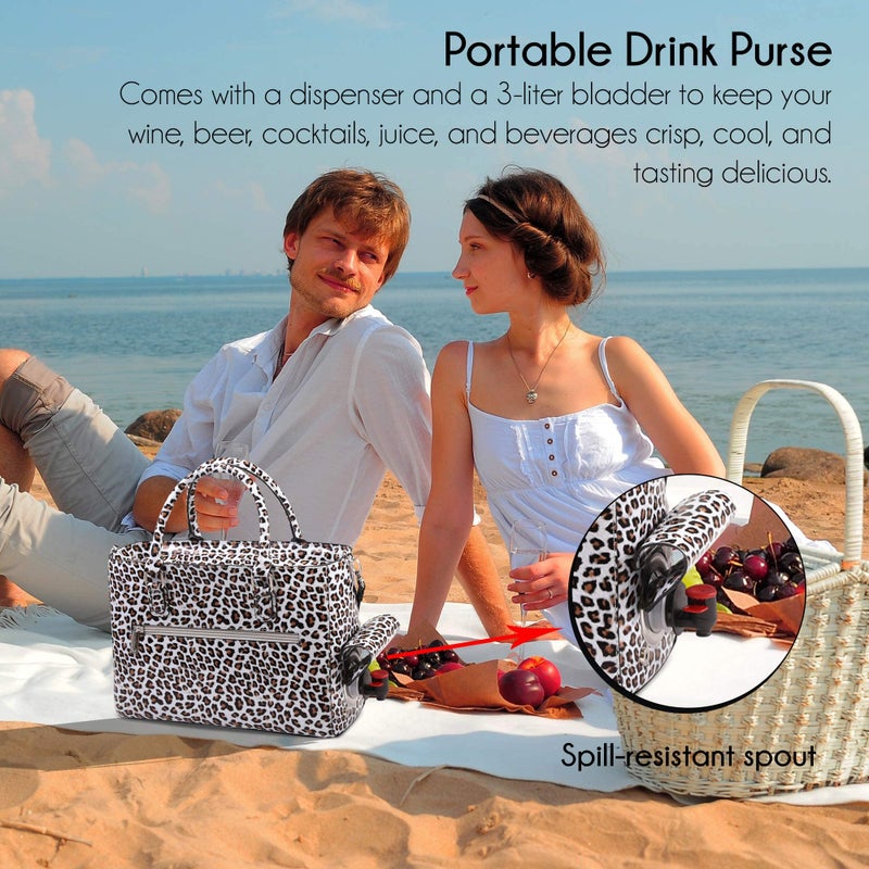 Primeware Insulated Drink Purse w/ 3L Bladder Bag | Thermal Hot and Cold Storage | Portable Drinking Dispenser for Wine, Cocktails, Beer, Alcohol | PU Leather Finish (White Cheetah) - Image 3